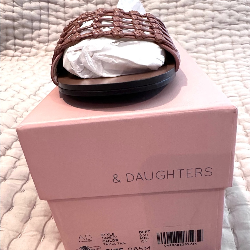 AD & Daughters leather Brown Woven Slide Sandals (NEW)